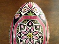 Pink Octagons Ukrainian Easter Egg Pysanky by So Jeo : pysanky pysanka ukrainian easter egg batik art sojeo florals flowers birds stars trees vines blooms buds bluebird owl art sojeo "so jeo" eggshell egg shell blown decoration ivy garden rainbow rosie posy nightshad victorian trees etched brown chicken eggs turkey